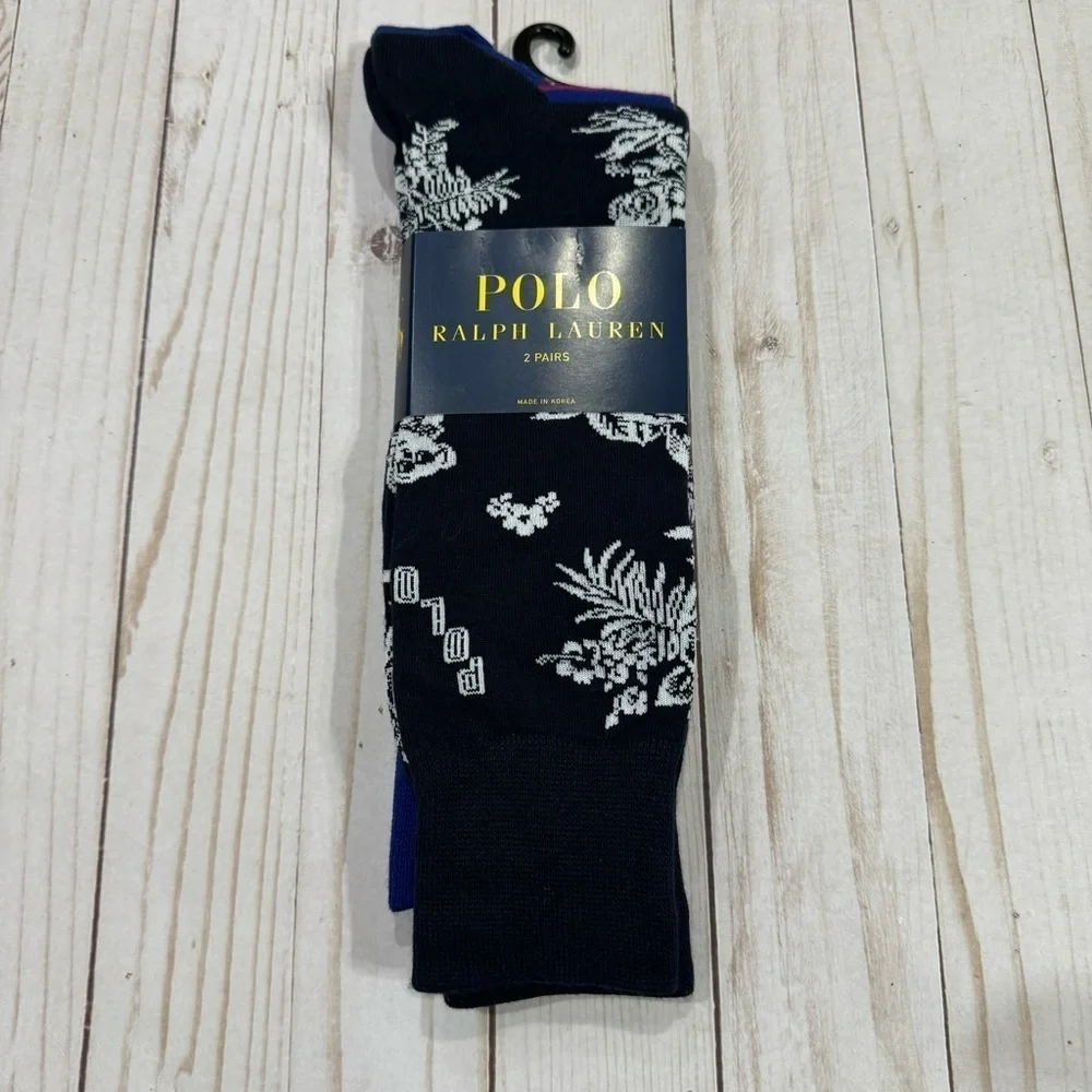 Polo‎ Ralph Lauren 2 pairs of socks Hawaiian Stripes Shoe Sizes 6-12.5 Men